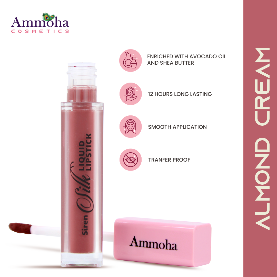 Ammoha Cosmetics Long-Lasting, Matte-Finished Liquid Lipstick (5ml) (Almond Cream)