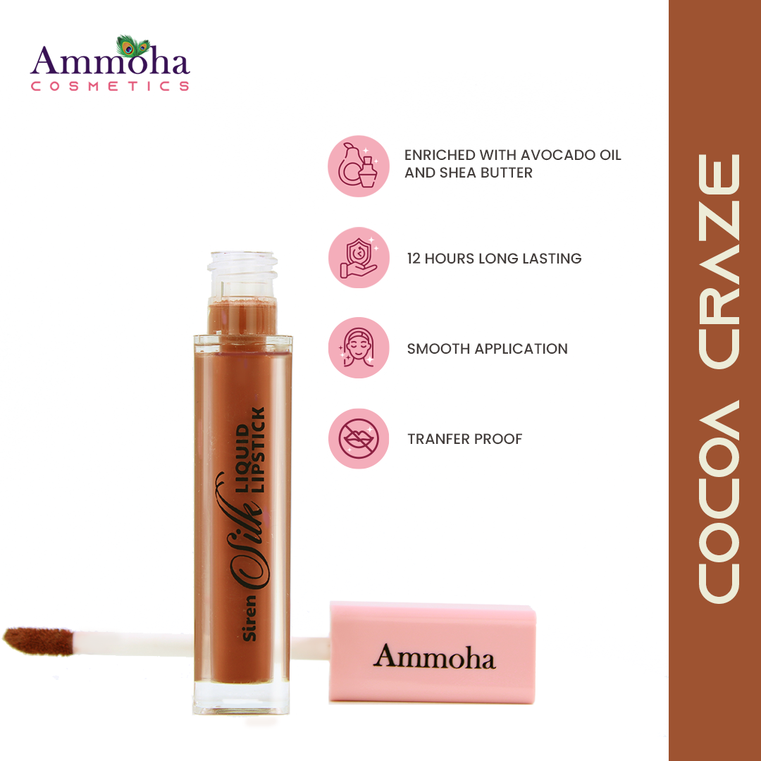 Ammoha Cosmetics Long-Lasting, Matte-Finished Liquid Lipstick (5ml) (Cocoa Craze)