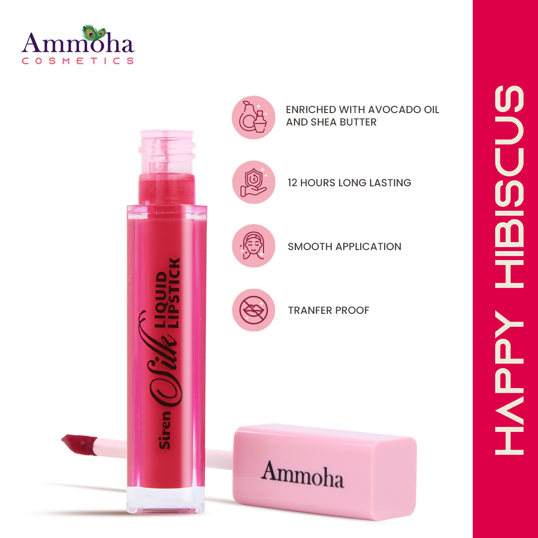 Ammoha Cosmetics Long-Lasting, Matte-Finished Liquid Lipstick (5ml) (Happy Hibiscus)