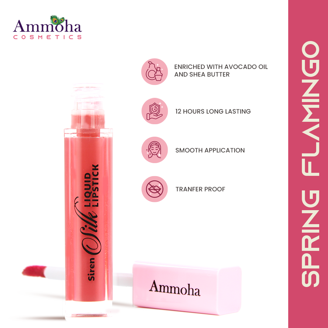 Ammoha Cosmetics Long-Lasting, Matte-Finished Liquid Lipstick (5ml) (Spring Flamingo)